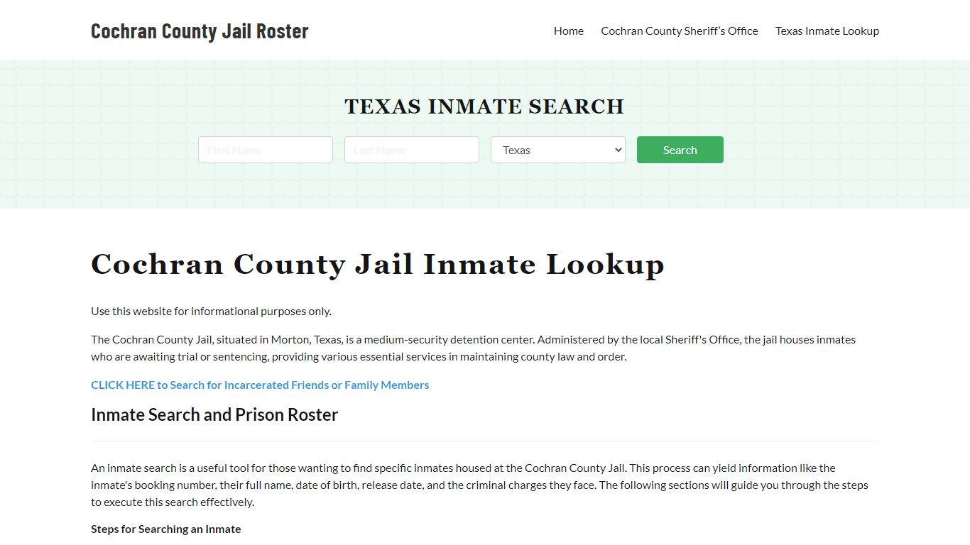 Cochran County Jail Roster Lookup, TX, Inmate Search